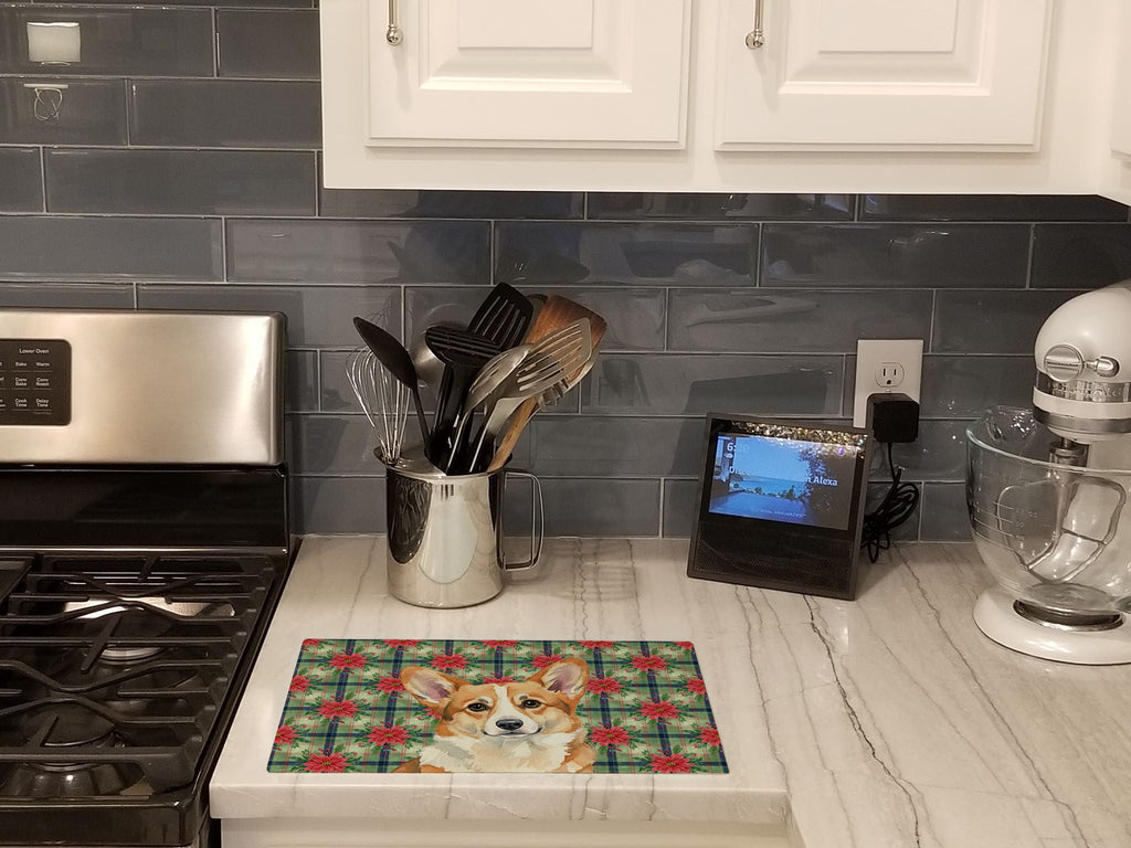 Corgi Christmas PoinsettIas Cutting Board Tempered Glass Kitchen Cutting Surface, Heat Resistant Chopping, Non-Slip Feet, Food Prep & Serving