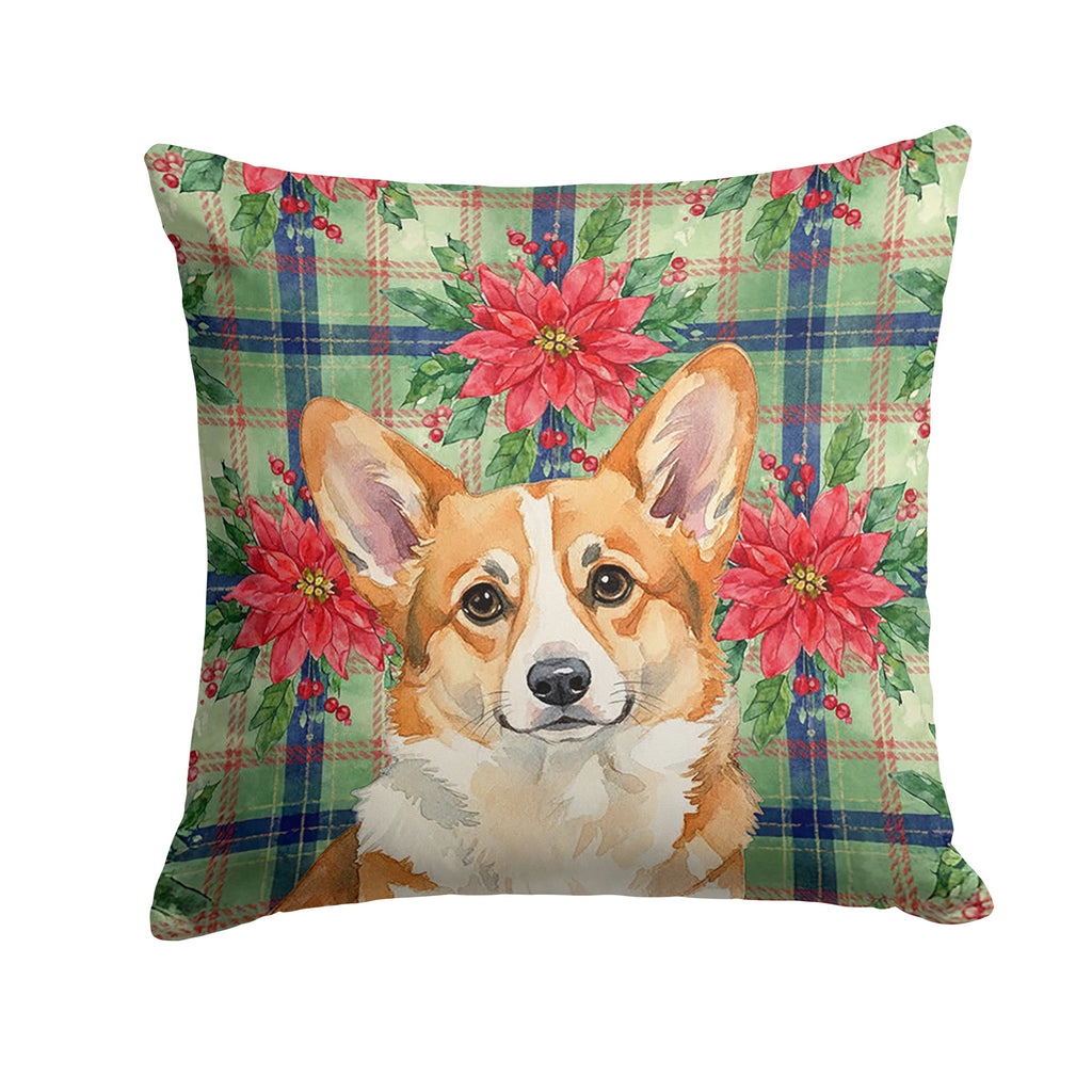 Corgi Christmas PoinsettIas Decorative Throw Pillow 14x14 Indoor Outdoor Accent Cushion, Fabric Cover with Insert for Sofa, Bed, Porch & Living Room