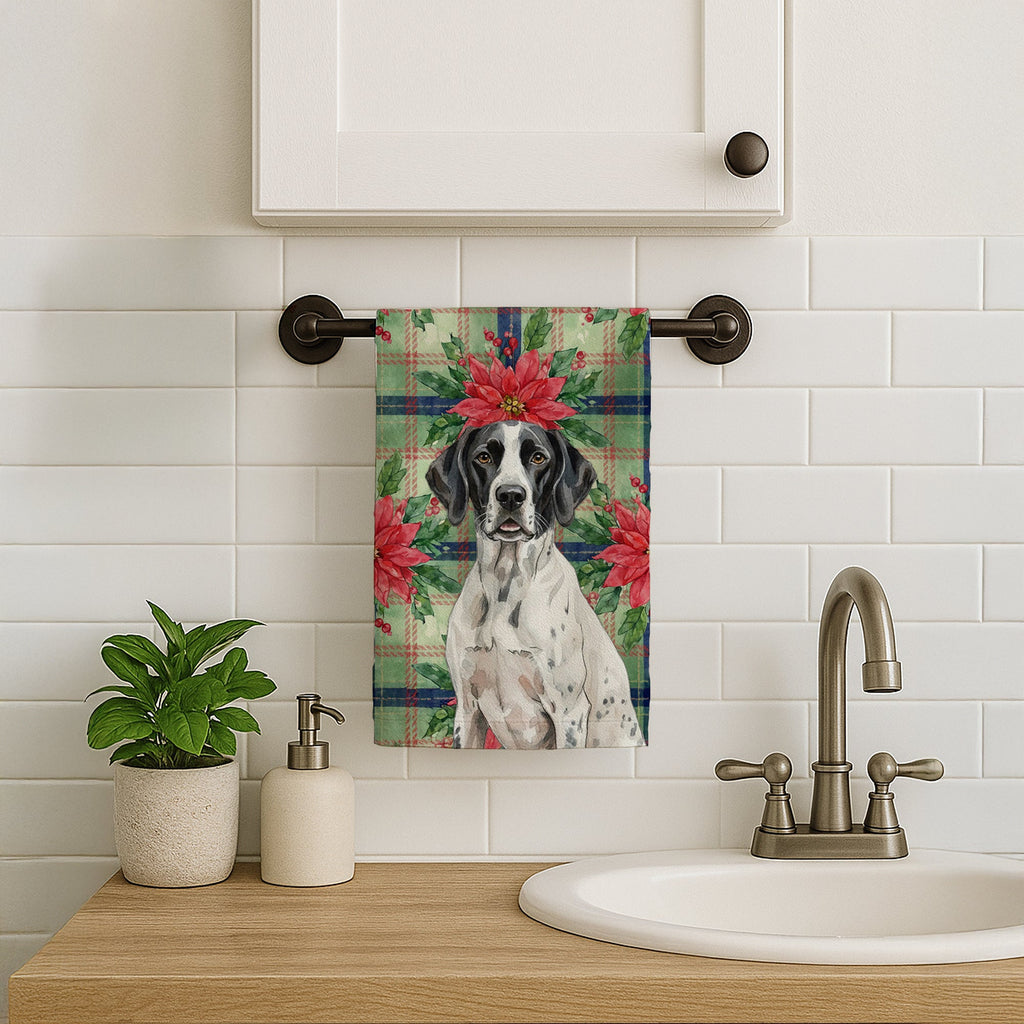 Black and White Pointer Christmas PoinsettIas Kitchen Towel Velour Plush Front and Cotton Loop Back Machine Washable