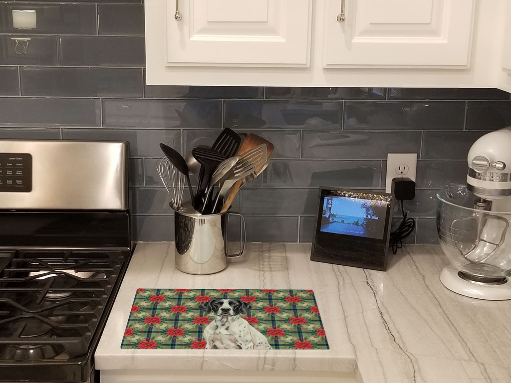 Black and White Pointer Christmas PoinsettIas Cutting Board Tempered Glass Kitchen Cutting Surface, Heat Resistant Chopping, Non-Slip Feet, Food Prep & Serving