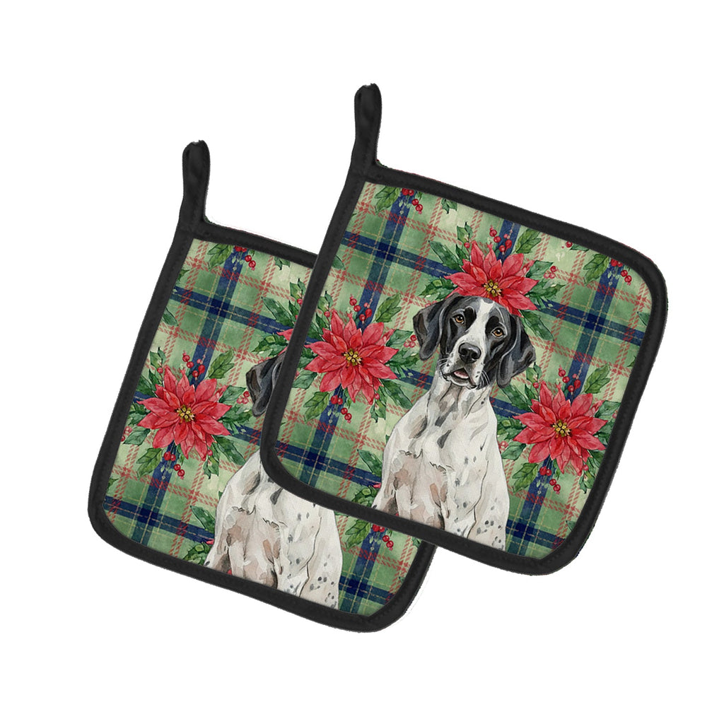 Black and White Pointer Christmas PoinsettIas Pot Holder Set of 2 Heat Resistant Quilted Hot Pads 7.5 x 7.5 Inch, Insulated Kitchen Trivets for Cooking & Baking