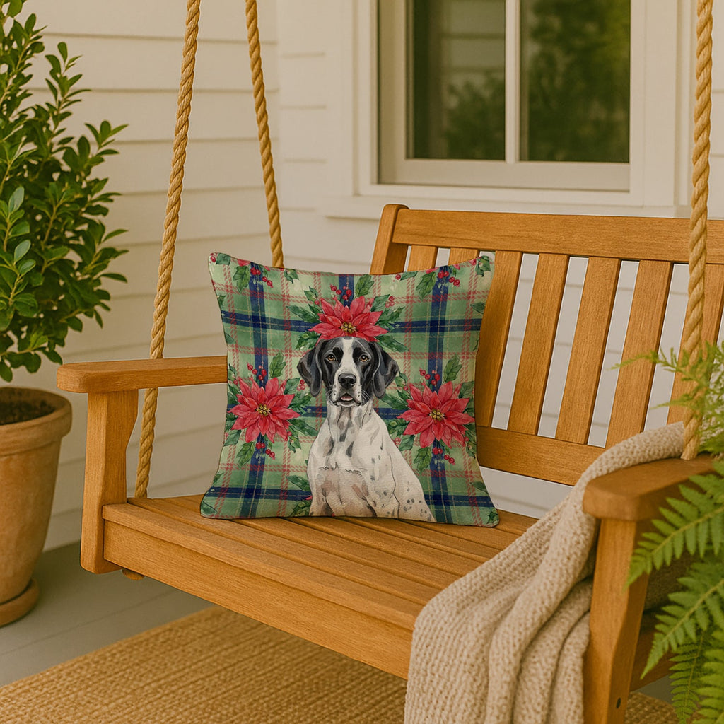 Black and White Pointer Christmas PoinsettIas Decorative Throw Pillow 18x18 Indoor Outdoor Accent Cushion, Fabric Cover with Insert for Sofa, Bed, Porch & Living Room