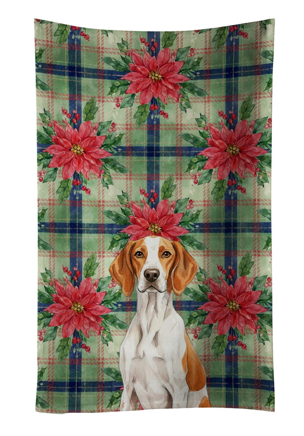 Orange and White Pointer Christmas PoinsettIas Kitchen Towel Velour Plush Front and Cotton Loop Back Machine Washable
