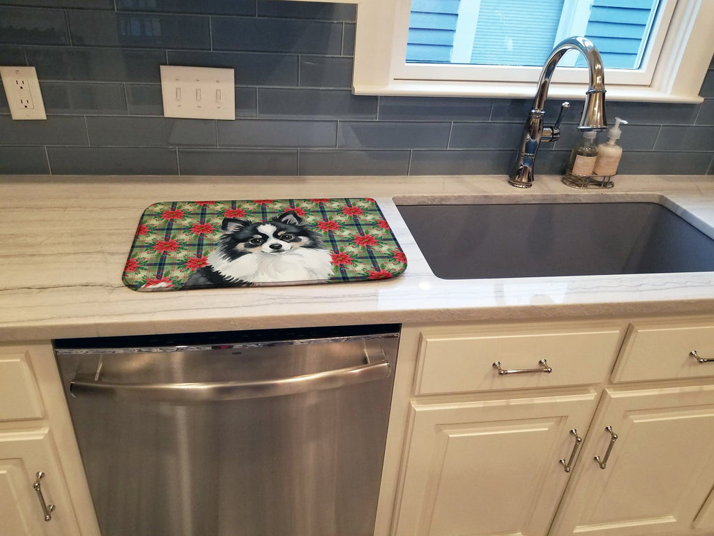 Black and White Pomeranian Christmas PoinsettIas Dish Drying Mat Absorbent Dish Drying Mat Pad for Kitchen Counter Dish Drainer Mat for Countertop, 14 x 21", Multicolor