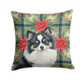 Black and White Pomeranian Christmas PoinsettIas Decorative Throw Pillow 18x18 Indoor Outdoor Accent Cushion, Fabric Cover with Insert for Sofa, Bed, Porch & Living Room