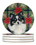 Black and White Pomeranian Christmas PoinsettIas Large Sandstone Coasters Pack of 4 Absorbent Round Coasters Decor Gifts for Men or Women, 4 in, Multicolor