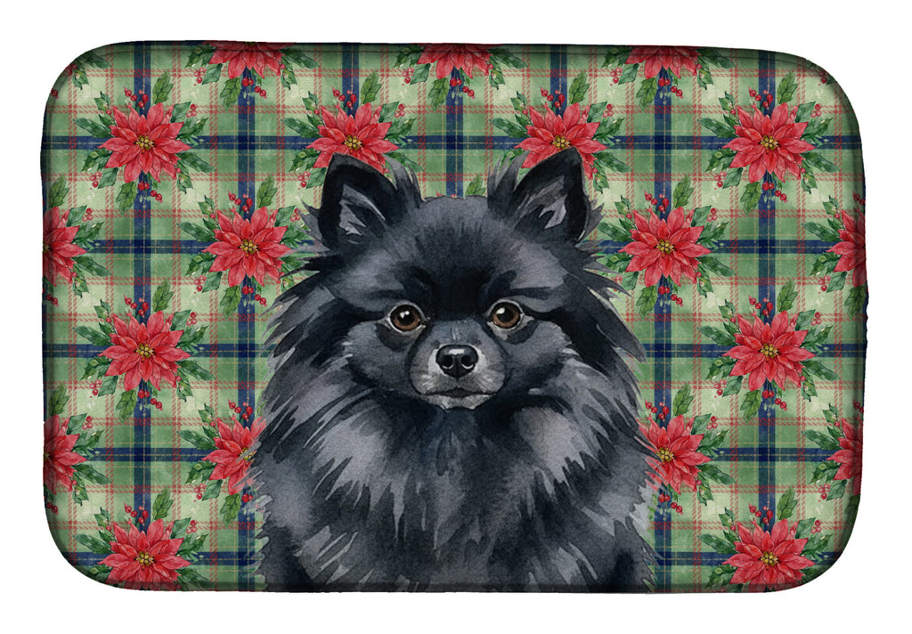 Black Pomeranian Christmas PoinsettIas Dish Drying Mat Absorbent Dish Drying Mat Pad for Kitchen Counter Dish Drainer Mat for Countertop, 14 x 21", Multicolor