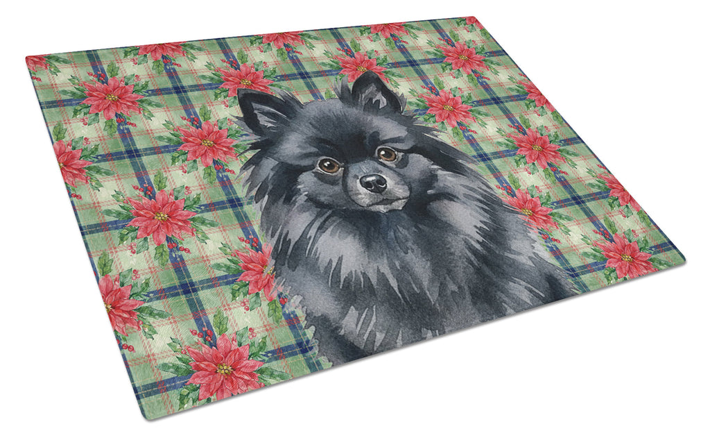 Black Pomeranian Christmas PoinsettIas Cutting Board Tempered Glass Kitchen Cutting Surface, Heat Resistant Chopping, Non-Slip Feet, Food Prep & Serving