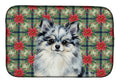 Blue Merle Pomeranian Christmas PoinsettIas Dish Drying Mat Absorbent Dish Drying Mat Pad for Kitchen Counter Dish Drainer Mat for Countertop, 14 x 21", Multicolor
