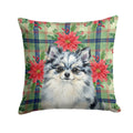 Blue Merle Pomeranian Christmas PoinsettIas Decorative Throw Pillow 18x18 Indoor Outdoor Accent Cushion, Fabric Cover with Insert for Sofa, Bed, Porch & Living Room