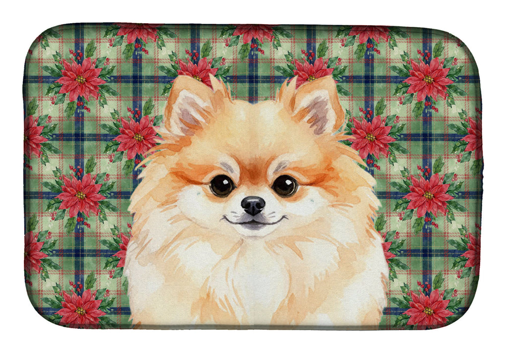 Pomeranian Christmas PoinsettIas Dish Drying Mat Absorbent Dish Drying Mat Pad for Kitchen Counter Dish Drainer Mat for Countertop, 14 x 21", Multicolor