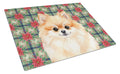 Pomeranian Christmas PoinsettIas Cutting Board Tempered Glass Kitchen Cutting Surface, Heat Resistant Chopping, Non-Slip Feet, Food Prep & Serving