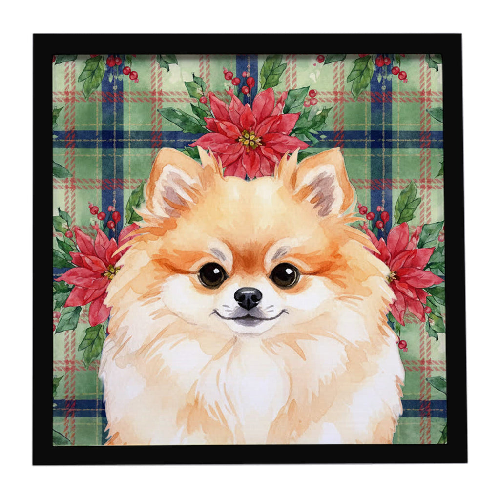 Pomeranian Christmas PoinsettIas Framed Metal Print Bathroom, Kitchen, Office, Home Decor Wall Art Ready to Hang, Square, 8X8