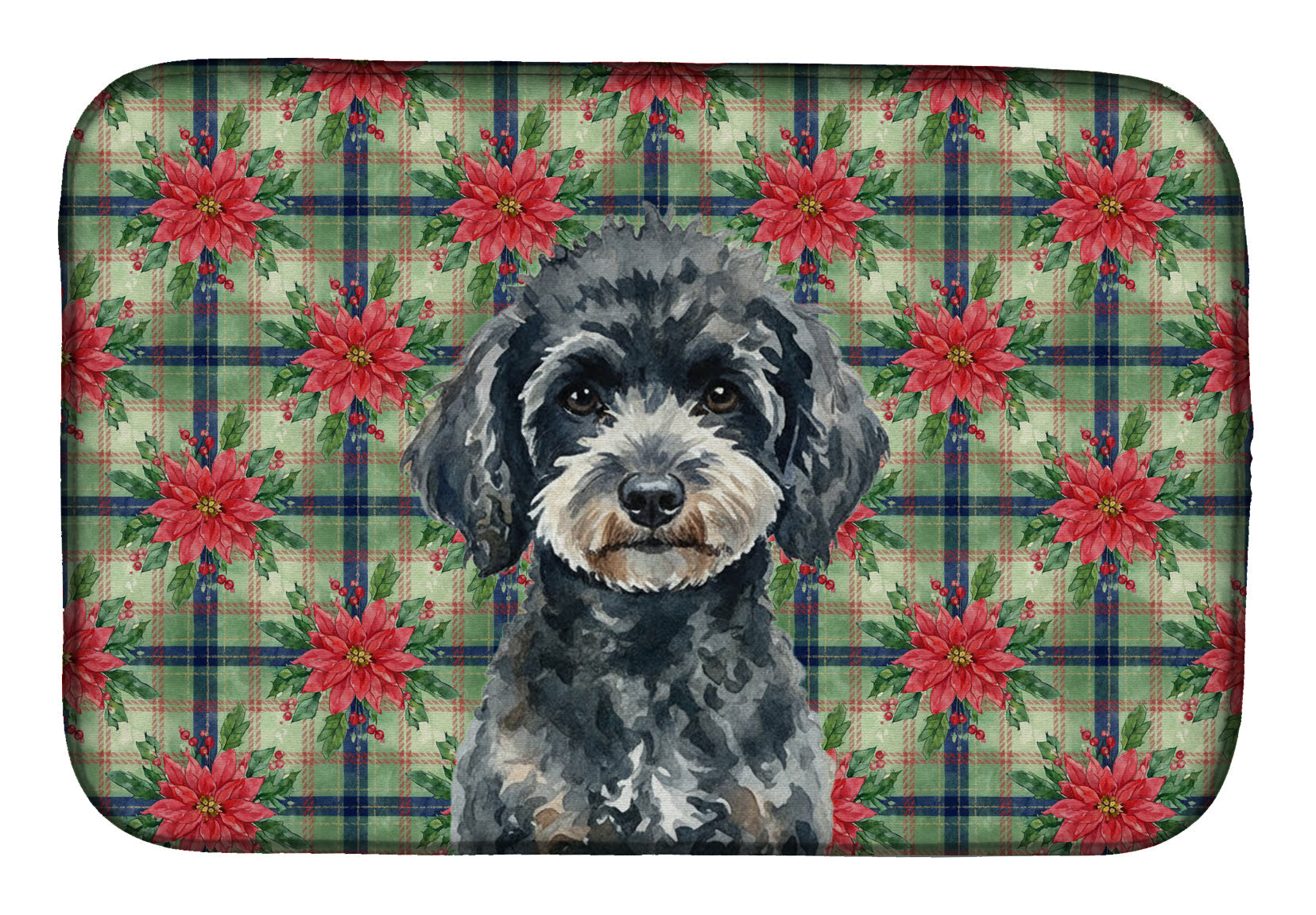 Miniature Black Poodle Christmas PoinsettIas Dish Drying Mat Absorbent Dish Drying Mat Pad for Kitchen Counter Dish Drainer Mat for Countertop, 14 x 21", Multicolor