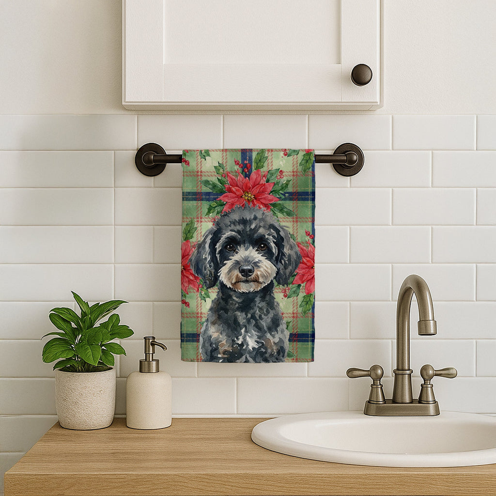 Miniature Black Poodle Christmas PoinsettIas Kitchen Towel Velour Plush Front and Cotton Loop Back Machine Washable