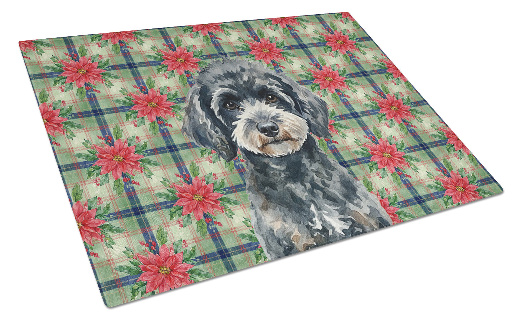 Miniature Black Poodle Christmas PoinsettIas Cutting Board Tempered Glass Kitchen Cutting Surface, Heat Resistant Chopping, Non-Slip Feet, Food Prep & Serving
