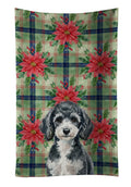 Miniature Parti Poodle Christmas PoinsettIas Kitchen Towel Velour Plush Front and Cotton Loop Back Machine Washable