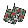 Miniature Parti Poodle Christmas PoinsettIas Pot Holder Set of 2 Heat Resistant Quilted Hot Pads 7.5 x 7.5 Inch, Insulated Kitchen Trivets for Cooking & Baking