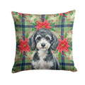Miniature Parti Poodle Christmas PoinsettIas Decorative Throw Pillow 18x18 Indoor Outdoor Accent Cushion, Fabric Cover with Insert for Sofa, Bed, Porch & Living Room