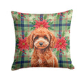 Miniature Red Poodle Christmas PoinsettIas Decorative Throw Pillow 18x18 Indoor Outdoor Accent Cushion, Fabric Cover with Insert for Sofa, Bed, Porch & Living Room