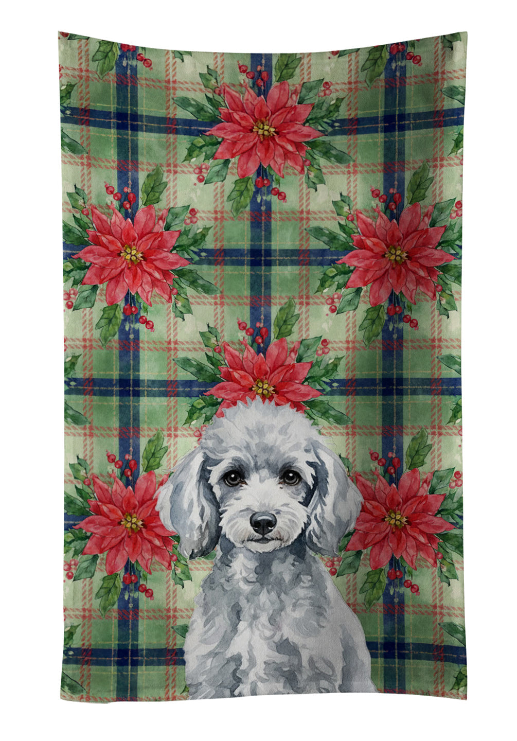 Miniature Silver Poodle Christmas PoinsettIas Kitchen Towel Velour Plush Front and Cotton Loop Back Machine Washable