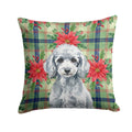 Miniature Silver Poodle Christmas PoinsettIas Decorative Throw Pillow 18x18 Indoor Outdoor Accent Cushion, Fabric Cover with Insert for Sofa, Bed, Porch & Living Room