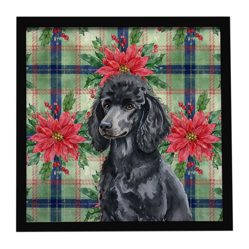 Standard Black Poodle Christmas PoinsettIas Framed Metal Print Bathroom, Kitchen, Office, Home Decor Wall Art Ready to Hang, Square, 8X8