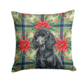 Standard Black Poodle Christmas PoinsettIas Decorative Throw Pillow 14x14 Indoor Outdoor Accent Cushion, Fabric Cover with Insert for Sofa, Bed, Porch & Living Room