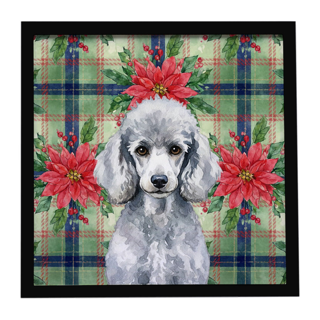 Standard Silver Poodle Christmas PoinsettIas Framed Metal Print Bathroom, Kitchen, Office, Home Decor Wall Art Ready to Hang, Square, 8X8