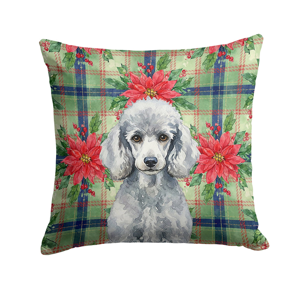 Standard Silver Poodle Christmas PoinsettIas Decorative Throw Pillow 14x14 Indoor Outdoor Accent Cushion, Fabric Cover with Insert for Sofa, Bed, Porch & Living Room