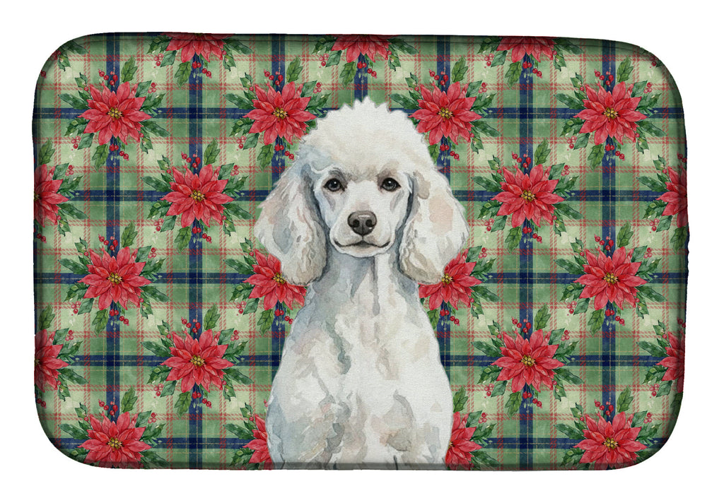 Standard White Poodle Christmas PoinsettIas Dish Drying Mat Absorbent Dish Drying Mat Pad for Kitchen Counter Dish Drainer Mat for Countertop, 14 x 21", Multicolor