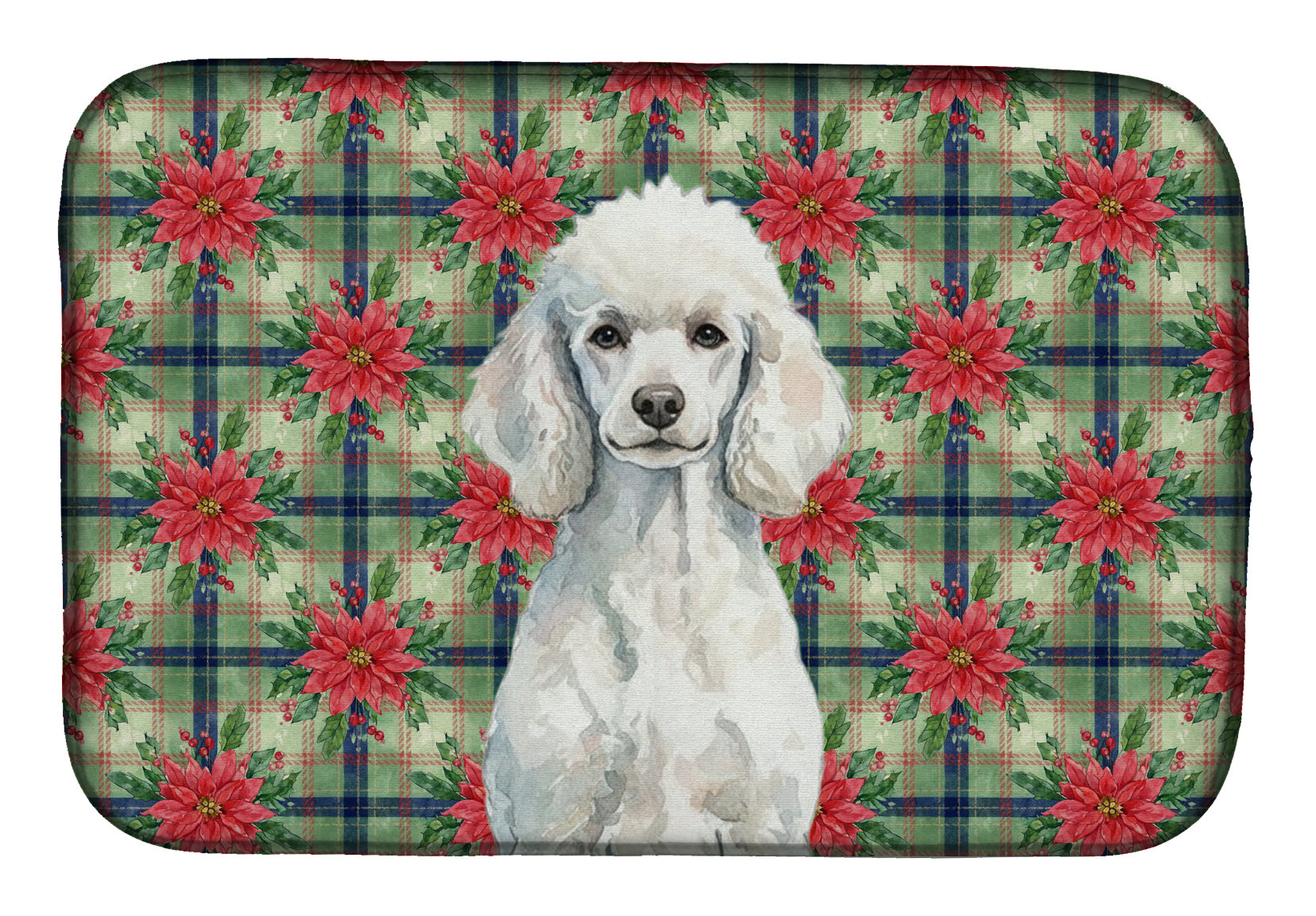 Standard White Poodle Christmas PoinsettIas Dish Drying Mat Absorbent Dish Drying Mat Pad for Kitchen Counter Dish Drainer Mat for Countertop, 14 x 21", Multicolor