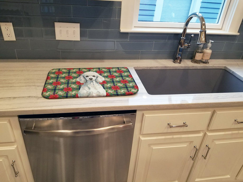 Standard White Poodle Christmas PoinsettIas Dish Drying Mat Absorbent Dish Drying Mat Pad for Kitchen Counter Dish Drainer Mat for Countertop, 14 x 21", Multicolor