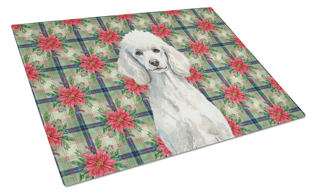 Standard White Poodle Christmas PoinsettIas Cutting Board Tempered Glass Kitchen Cutting Surface, Heat Resistant Chopping, Non-Slip Feet, Food Prep & Serving