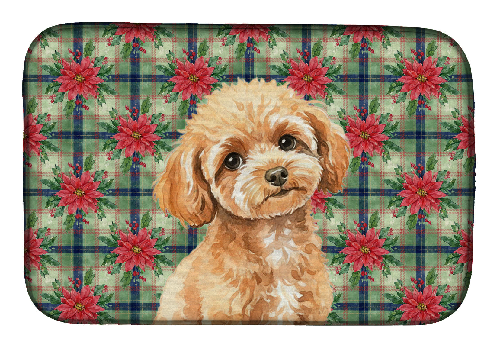 Toy Apricot Poodle Christmas PoinsettIas Dish Drying Mat Absorbent Dish Drying Mat Pad for Kitchen Counter Dish Drainer Mat for Countertop, 14 x 21", Multicolor