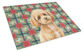 Toy Apricot Poodle Christmas PoinsettIas Cutting Board Tempered Glass Kitchen Cutting Surface, Heat Resistant Chopping, Non-Slip Feet, Food Prep & Serving