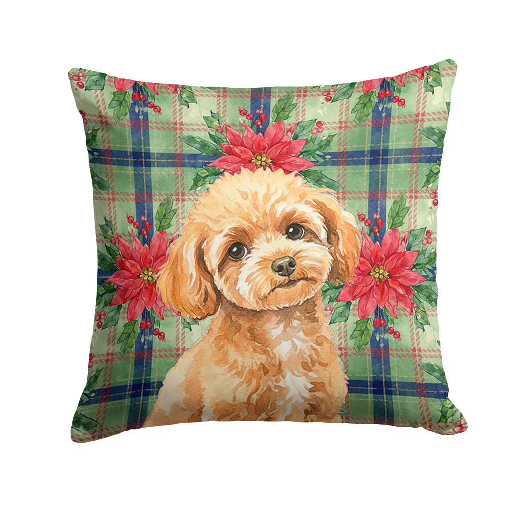 Toy Apricot Poodle Christmas PoinsettIas Decorative Throw Pillow 18x18 Indoor Outdoor Accent Cushion, Fabric Cover with Insert for Sofa, Bed, Porch & Living Room