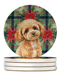 Toy Apricot Poodle Christmas PoinsettIas Large Sandstone Coasters Pack of 4 Absorbent Round Coasters Decor Gifts for Men or Women, 4 in, Multicolor