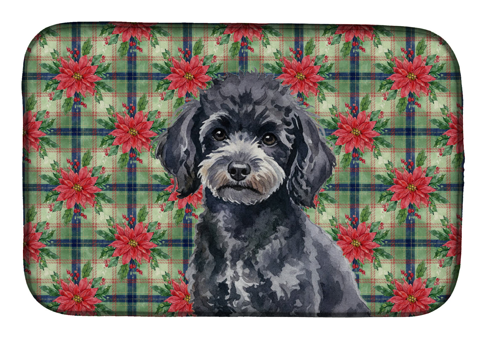 Toy Black Poodle Christmas PoinsettIas Dish Drying Mat Absorbent Dish Drying Mat Pad for Kitchen Counter Dish Drainer Mat for Countertop, 14 x 21", Multicolor