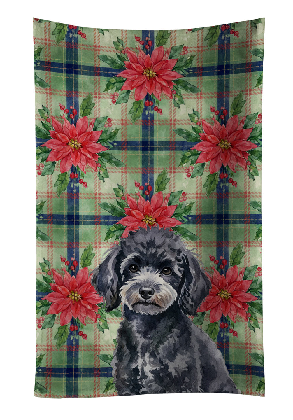 Toy Black Poodle Christmas PoinsettIas Kitchen Towel Velour Plush Front and Cotton Loop Back Machine Washable