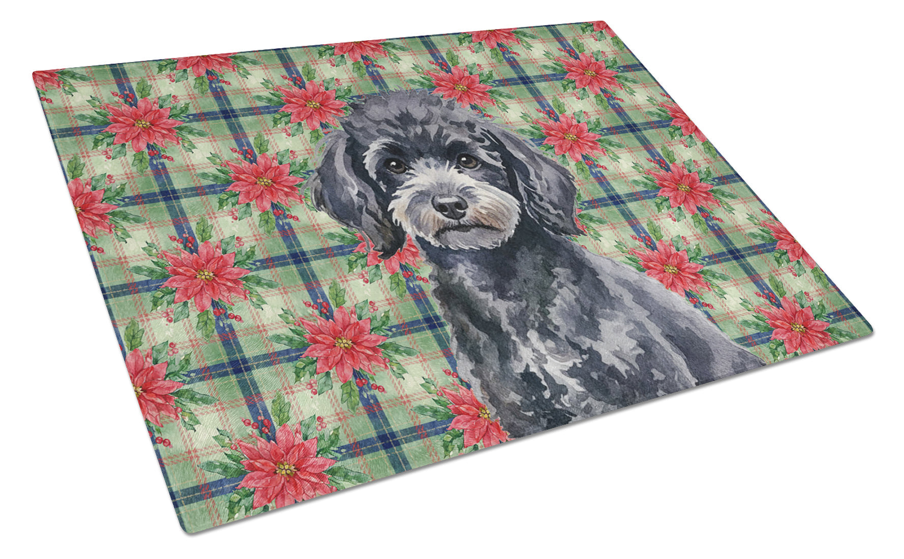Toy Black Poodle Christmas PoinsettIas Cutting Board Tempered Glass Kitchen Cutting Surface, Heat Resistant Chopping, Non-Slip Feet, Food Prep & Serving