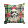 Toy Parti Poodle Christmas PoinsettIas Decorative Throw Pillow 14x14 Indoor Outdoor Accent Cushion, Fabric Cover with Insert for Sofa, Bed, Porch & Living Room