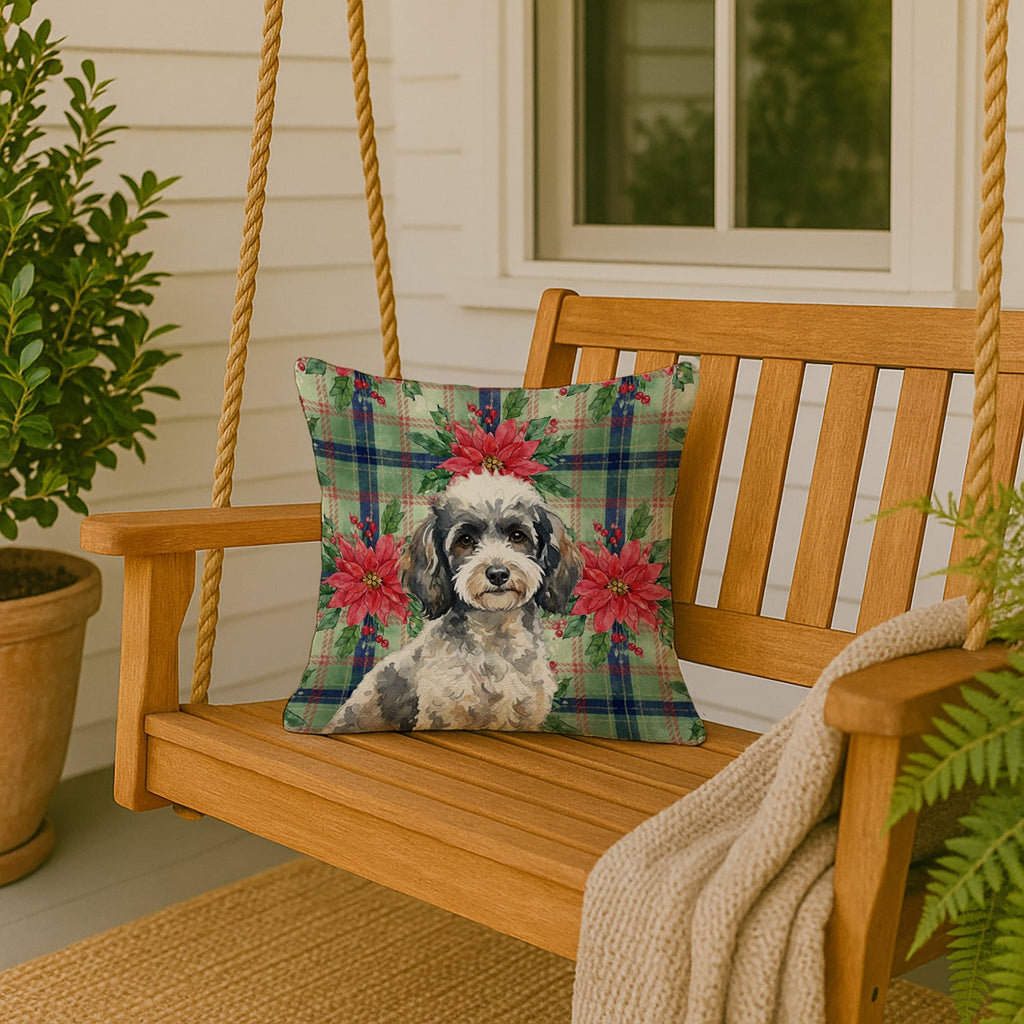 Toy Parti Poodle Christmas PoinsettIas Decorative Throw Pillow 18x18 Indoor Outdoor Accent Cushion, Fabric Cover with Insert for Sofa, Bed, Porch & Living Room