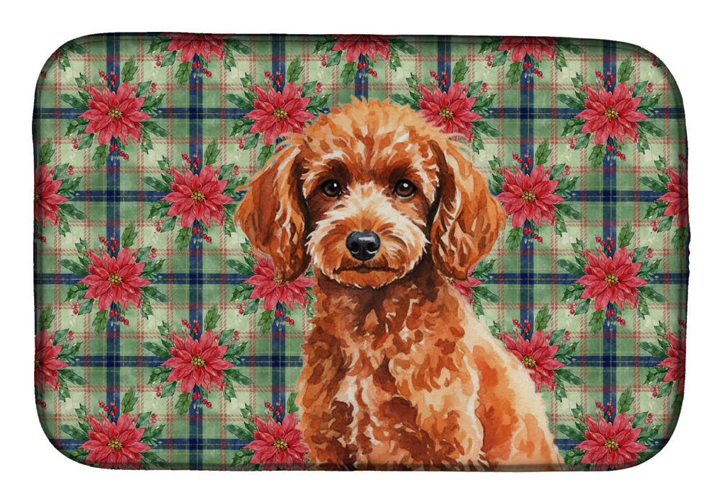 Toy Red Poodle Christmas PoinsettIas Dish Drying Mat Absorbent Dish Drying Mat Pad for Kitchen Counter Dish Drainer Mat for Countertop, 14 x 21", Multicolor