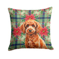 Toy Red Poodle Christmas PoinsettIas Decorative Throw Pillow 14x14 Indoor Outdoor Accent Cushion, Fabric Cover with Insert for Sofa, Bed, Porch & Living Room