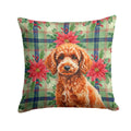 Toy Red Poodle Christmas PoinsettIas Decorative Throw Pillow 18x18 Indoor Outdoor Accent Cushion, Fabric Cover with Insert for Sofa, Bed, Porch & Living Room