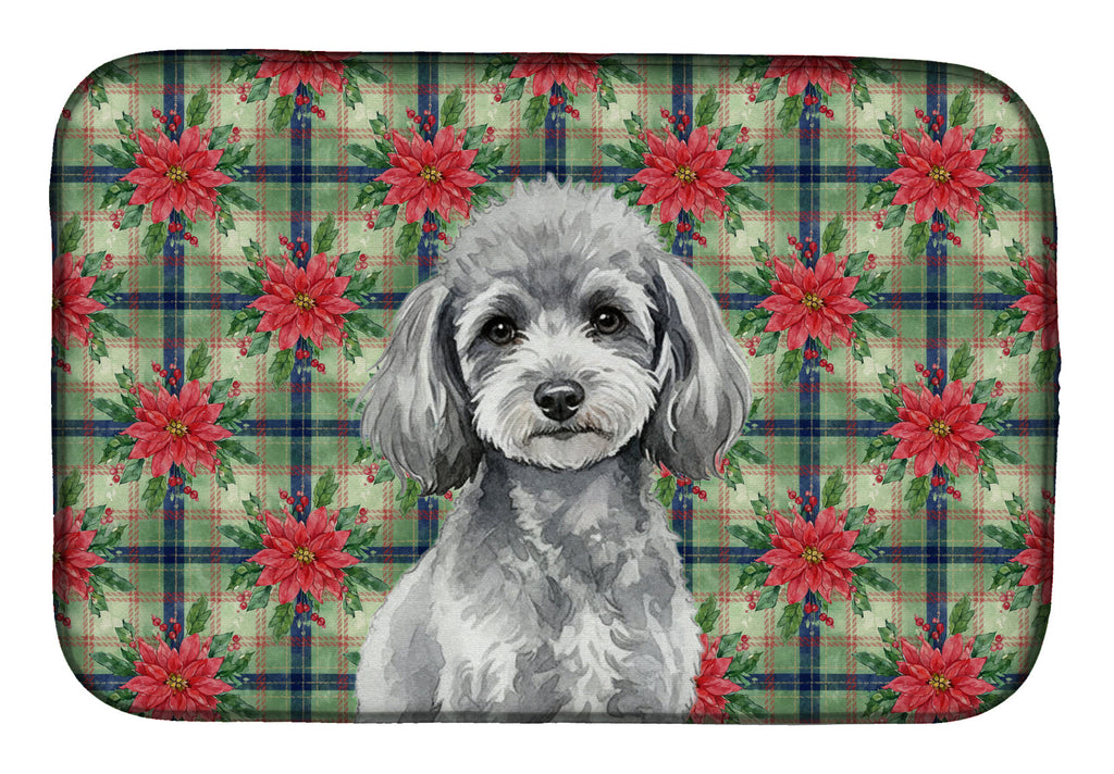Toy Silver Poodle Christmas PoinsettIas Dish Drying Mat Absorbent Dish Drying Mat Pad for Kitchen Counter Dish Drainer Mat for Countertop, 14 x 21", Multicolor