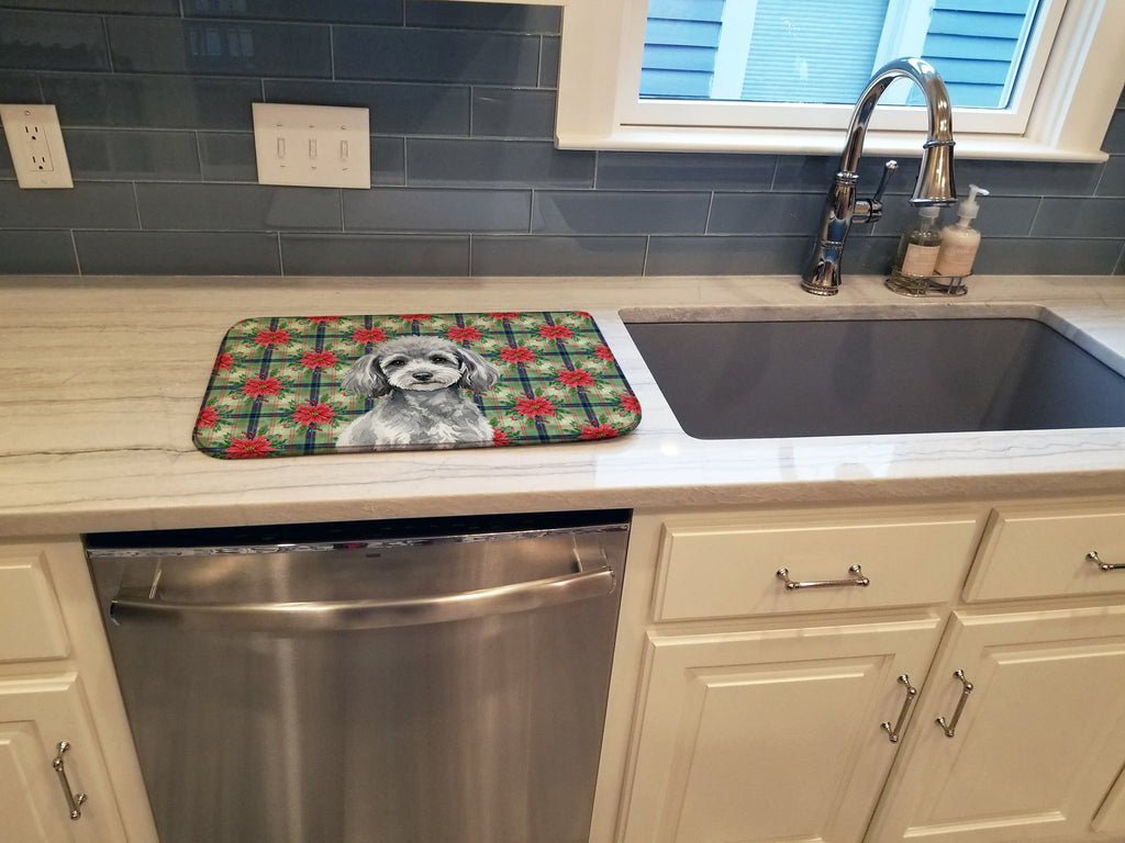 Toy Silver Poodle Christmas PoinsettIas Dish Drying Mat Absorbent Dish Drying Mat Pad for Kitchen Counter Dish Drainer Mat for Countertop, 14 x 21", Multicolor