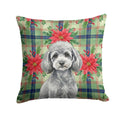 Toy Silver Poodle Christmas PoinsettIas Decorative Throw Pillow 14x14 Indoor Outdoor Accent Cushion, Fabric Cover with Insert for Sofa, Bed, Porch & Living Room