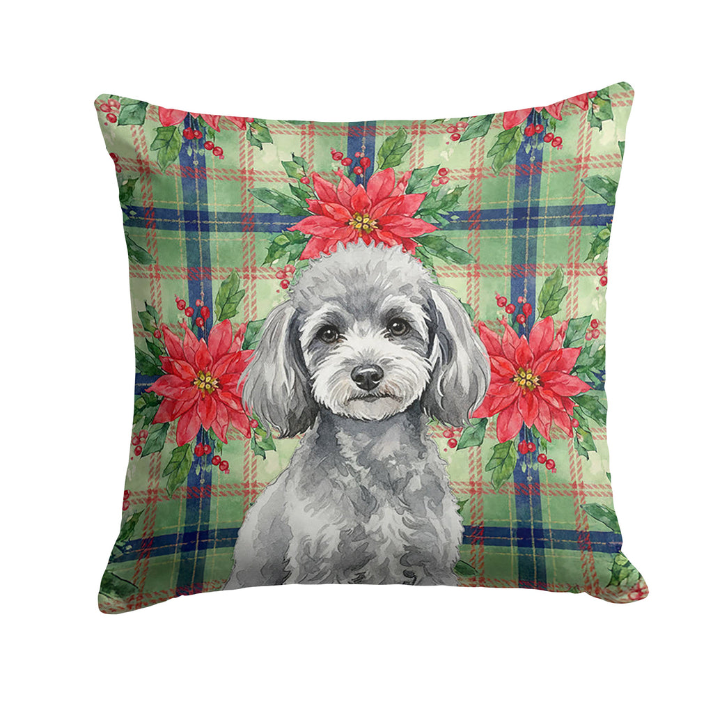 Toy Silver Poodle Christmas PoinsettIas Decorative Throw Pillow 18x18 Indoor Outdoor Accent Cushion, Fabric Cover with Insert for Sofa, Bed, Porch & Living Room